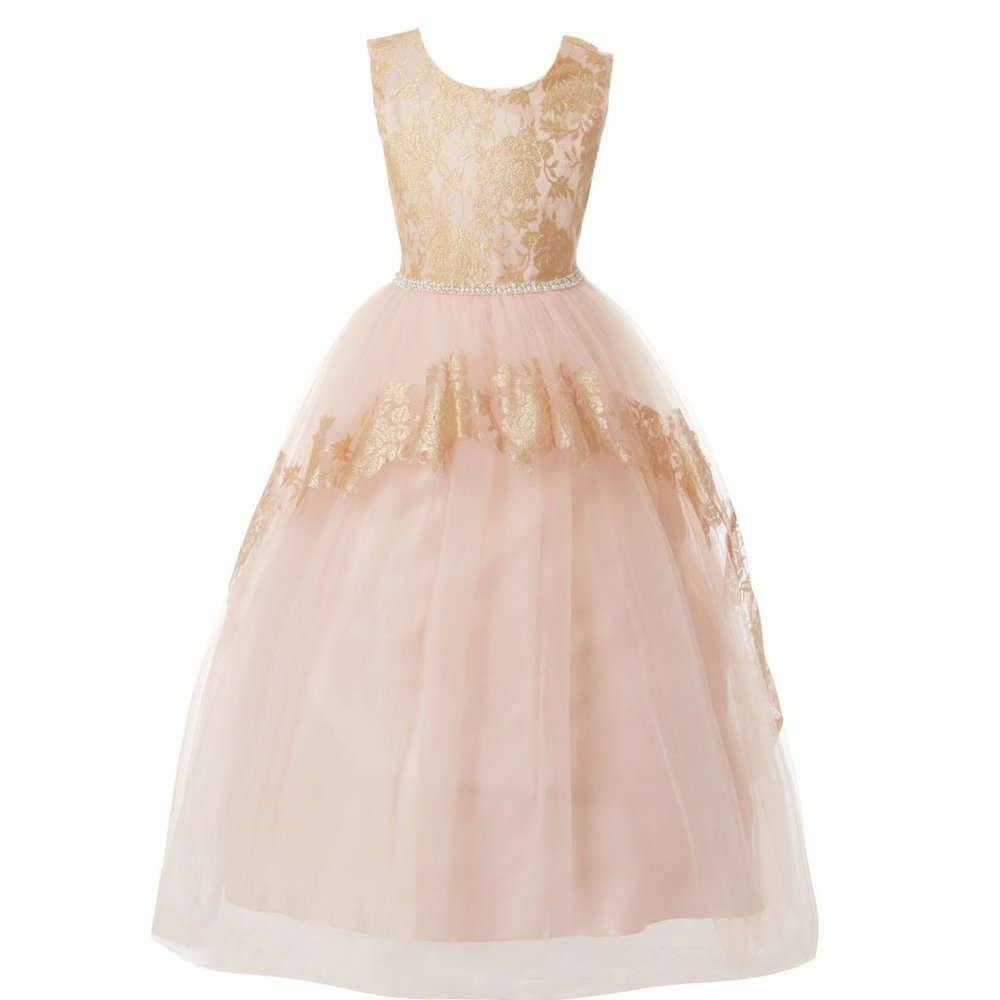 Little Girl Toddler Glamorous Sleeveless Gold Pageant Wedding Flower Girl Dress